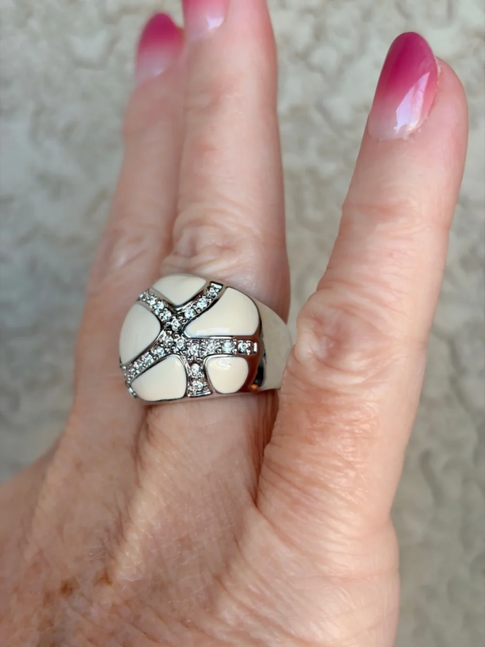 Camille Lucie Cream Enameled CZ Dome Ring